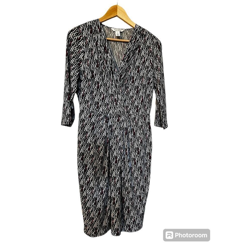 White House Black Market Women’s Size Medium 3/4 Sleeve Faux Wrap Dress V Neck